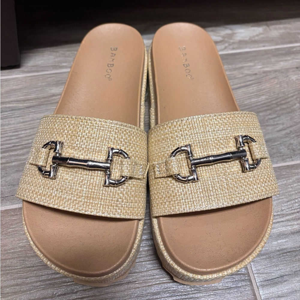 Bamboo Horsebit Platform 
Slide Sandals Size 6.5